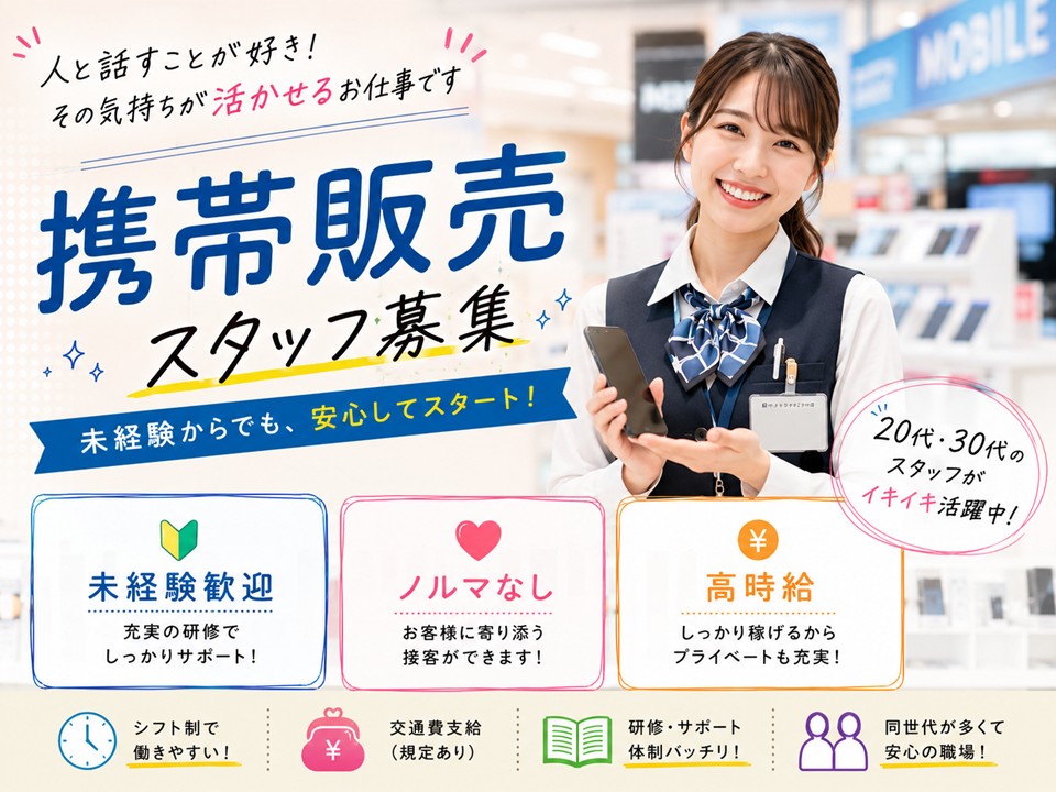 携帯ショップでの携帯販売スタッフ/高時給 イメージ